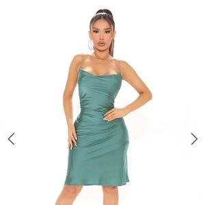 “Jackie” Teal Satin MIDI Dress [NWT] SOLD OUT ONLINE